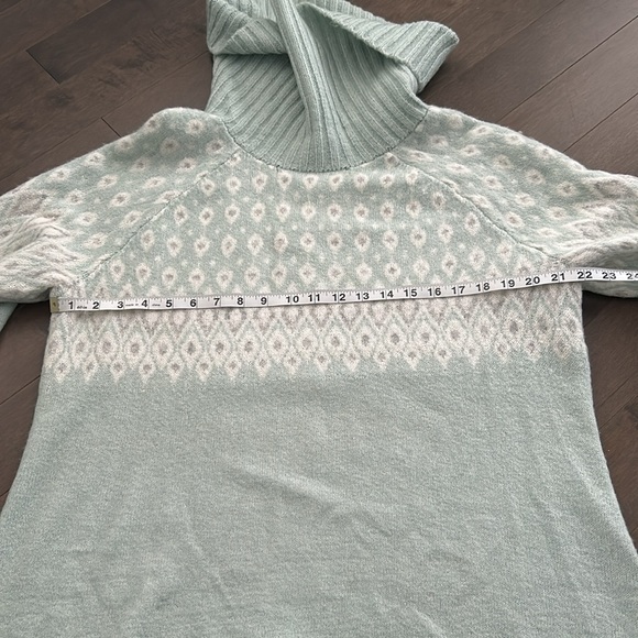RICKI'S Women's Mint Green Fair Isle Cowl Neck Tunic Sweater, Turtleneck Top - Picture 6 of 13